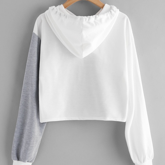 Geometric Cut And Sew Panel Crop Hoodie - Picture 2 of 3